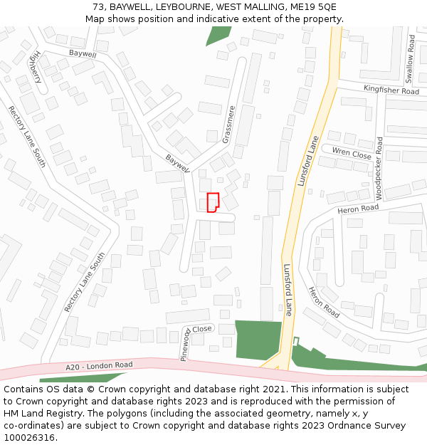 73, BAYWELL, LEYBOURNE, WEST MALLING, ME19 5QE: Location map and indicative extent of plot