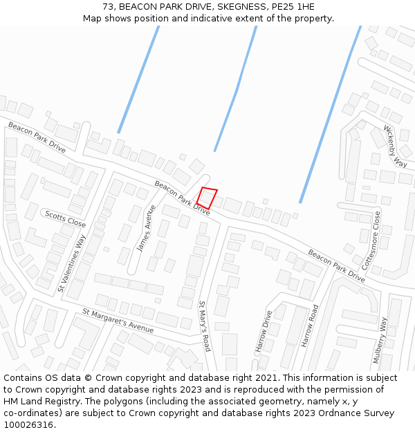 73, BEACON PARK DRIVE, SKEGNESS, PE25 1HE: Location map and indicative extent of plot