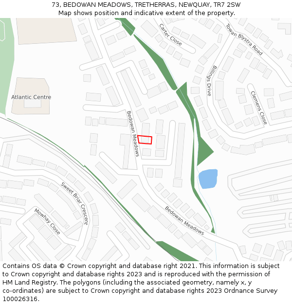 73, BEDOWAN MEADOWS, TRETHERRAS, NEWQUAY, TR7 2SW: Location map and indicative extent of plot