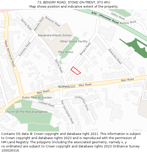 73, BENGRY ROAD, STOKE-ON-TRENT, ST3 4PU: Location map and indicative extent of plot