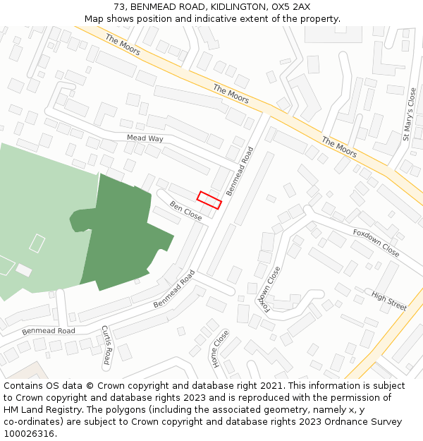 73, BENMEAD ROAD, KIDLINGTON, OX5 2AX: Location map and indicative extent of plot