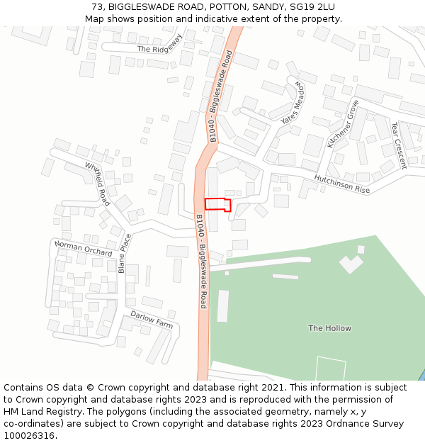 73, BIGGLESWADE ROAD, POTTON, SANDY, SG19 2LU: Location map and indicative extent of plot