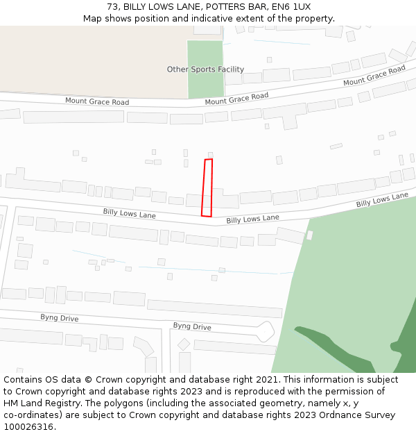 73, BILLY LOWS LANE, POTTERS BAR, EN6 1UX: Location map and indicative extent of plot