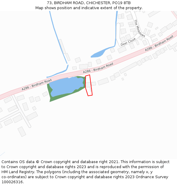 73, BIRDHAM ROAD, CHICHESTER, PO19 8TB: Location map and indicative extent of plot