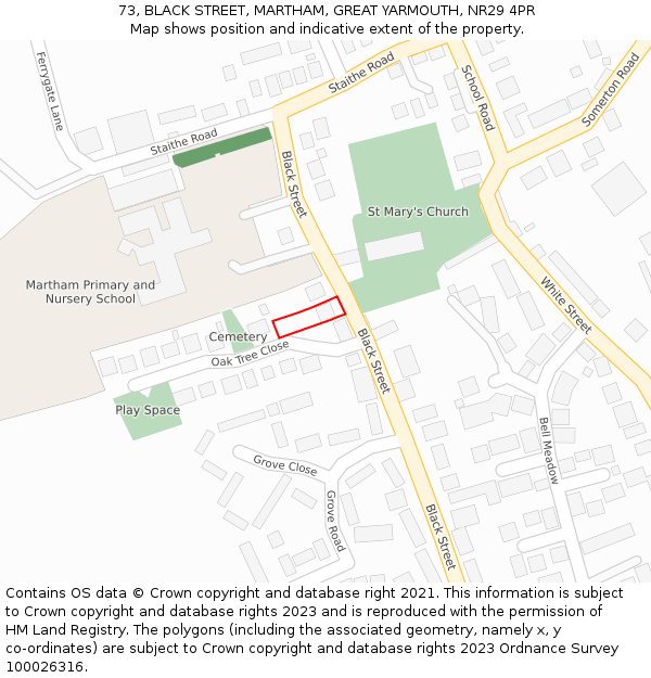 73, BLACK STREET, MARTHAM, GREAT YARMOUTH, NR29 4PR: Location map and indicative extent of plot