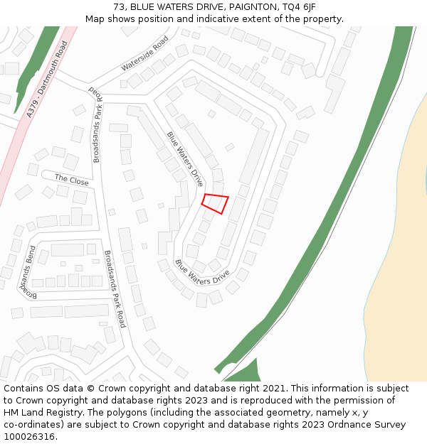 73, BLUE WATERS DRIVE, PAIGNTON, TQ4 6JF: Location map and indicative extent of plot