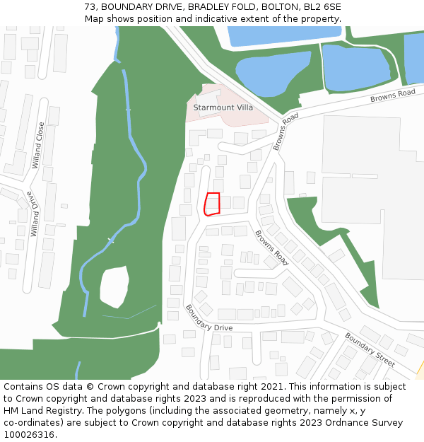 73, BOUNDARY DRIVE, BRADLEY FOLD, BOLTON, BL2 6SE: Location map and indicative extent of plot