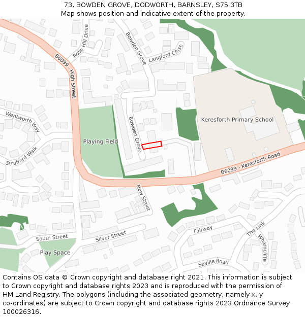 73, BOWDEN GROVE, DODWORTH, BARNSLEY, S75 3TB: Location map and indicative extent of plot