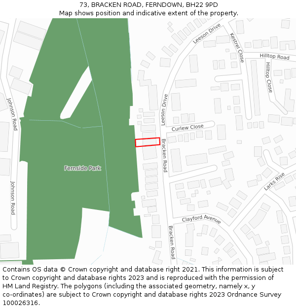 73, BRACKEN ROAD, FERNDOWN, BH22 9PD: Location map and indicative extent of plot