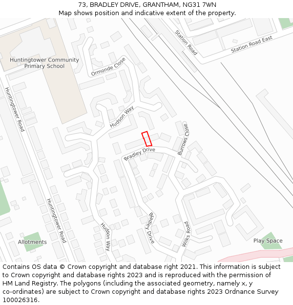 73, BRADLEY DRIVE, GRANTHAM, NG31 7WN: Location map and indicative extent of plot