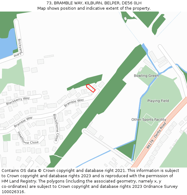 73, BRAMBLE WAY, KILBURN, BELPER, DE56 0LH: Location map and indicative extent of plot