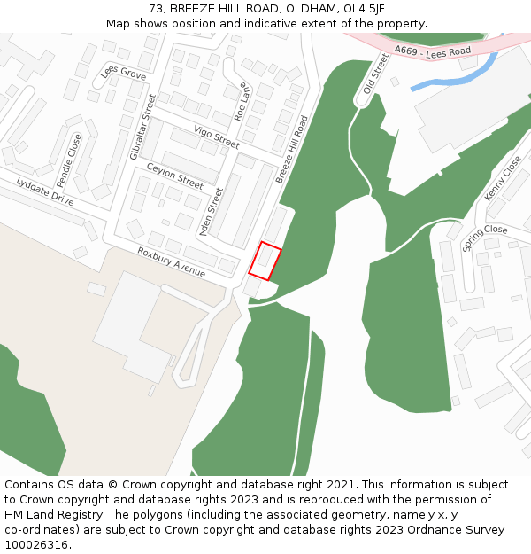 73, BREEZE HILL ROAD, OLDHAM, OL4 5JF: Location map and indicative extent of plot