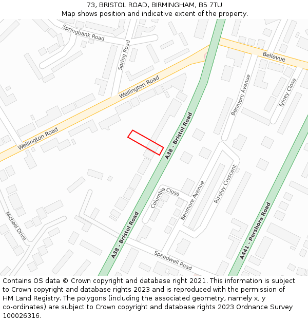 73, BRISTOL ROAD, BIRMINGHAM, B5 7TU: Location map and indicative extent of plot