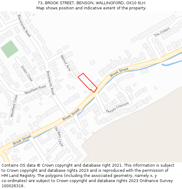 73, BROOK STREET, BENSON, WALLINGFORD, OX10 6LH: Location map and indicative extent of plot