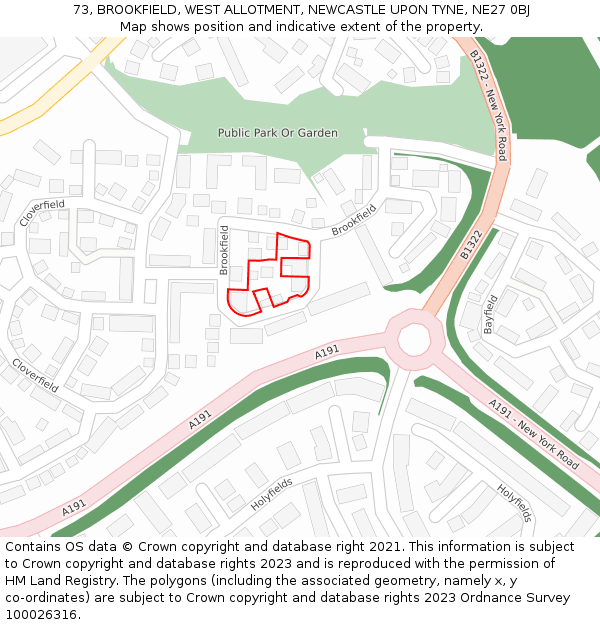 73, BROOKFIELD, WEST ALLOTMENT, NEWCASTLE UPON TYNE, NE27 0BJ: Location map and indicative extent of plot