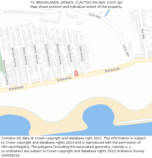 73, BROOKLANDS, JAYWICK, CLACTON-ON-SEA, CO15 2JG: Location map and indicative extent of plot