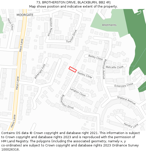 73, BROTHERSTON DRIVE, BLACKBURN, BB2 4FJ: Location map and indicative extent of plot