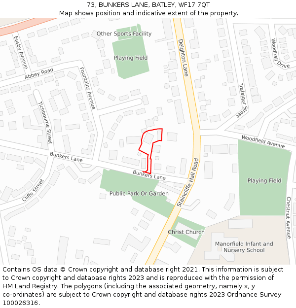 73, BUNKERS LANE, BATLEY, WF17 7QT: Location map and indicative extent of plot