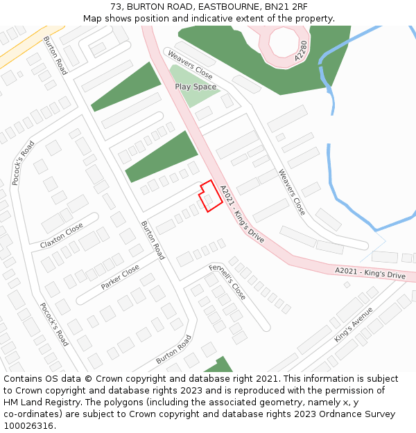 73, BURTON ROAD, EASTBOURNE, BN21 2RF: Location map and indicative extent of plot