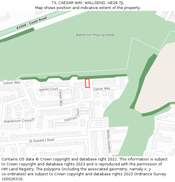 73, CAESAR WAY, WALLSEND, NE28 7JL: Location map and indicative extent of plot