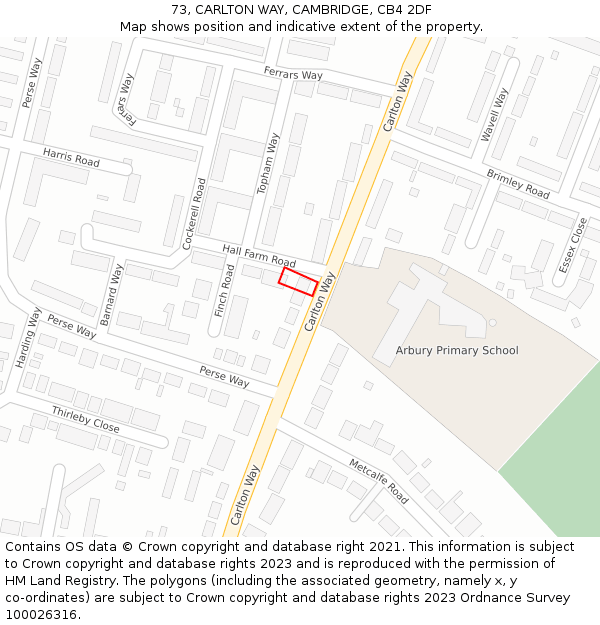 73, CARLTON WAY, CAMBRIDGE, CB4 2DF: Location map and indicative extent of plot