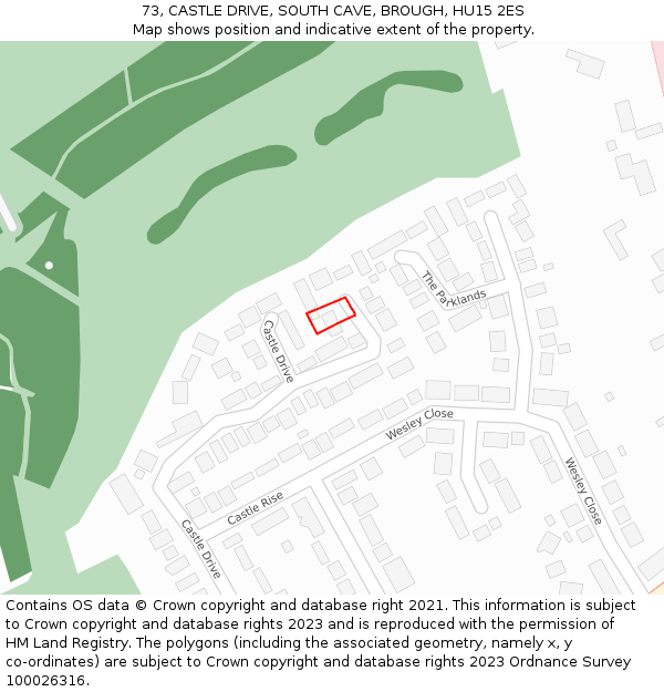 73, CASTLE DRIVE, SOUTH CAVE, BROUGH, HU15 2ES: Location map and indicative extent of plot