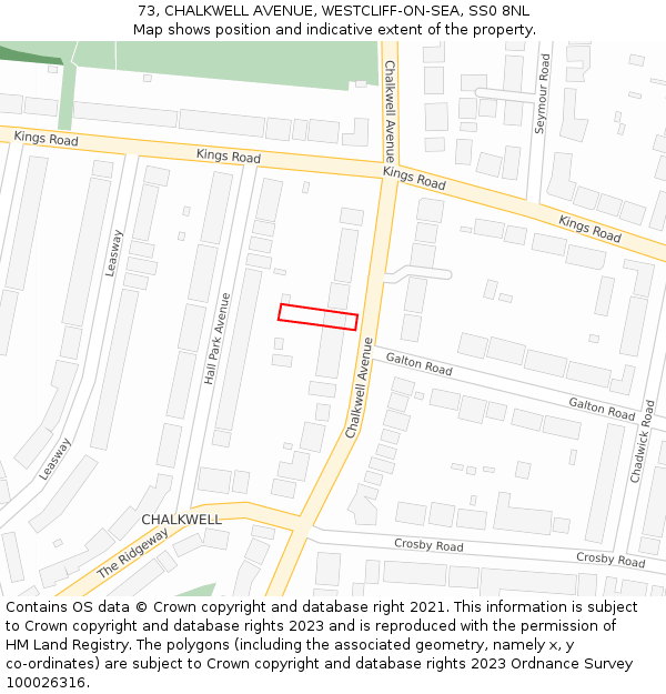 73, CHALKWELL AVENUE, WESTCLIFF-ON-SEA, SS0 8NL: Location map and indicative extent of plot