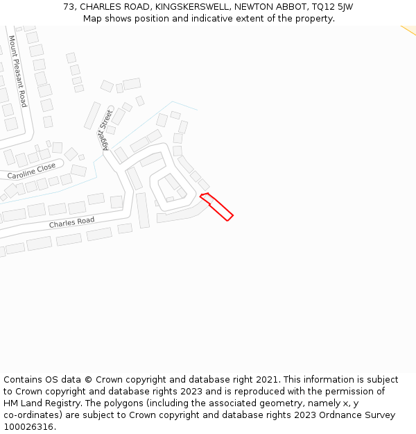 73, CHARLES ROAD, KINGSKERSWELL, NEWTON ABBOT, TQ12 5JW: Location map and indicative extent of plot
