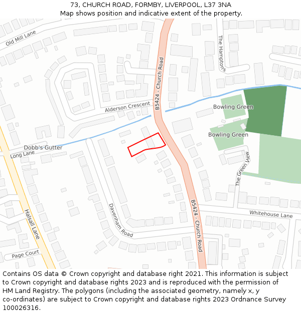 73, CHURCH ROAD, FORMBY, LIVERPOOL, L37 3NA: Location map and indicative extent of plot