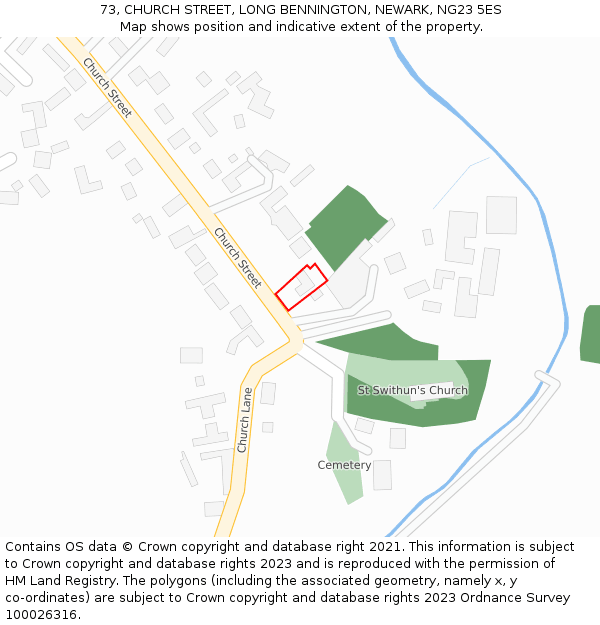 73, CHURCH STREET, LONG BENNINGTON, NEWARK, NG23 5ES: Location map and indicative extent of plot