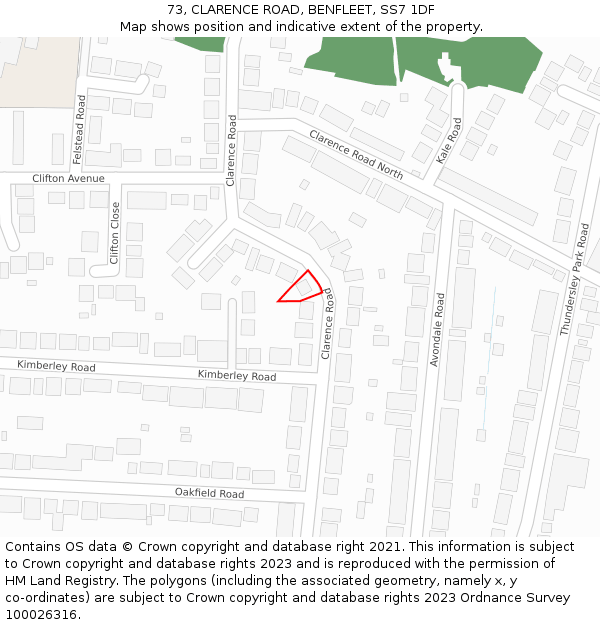 73, CLARENCE ROAD, BENFLEET, SS7 1DF: Location map and indicative extent of plot