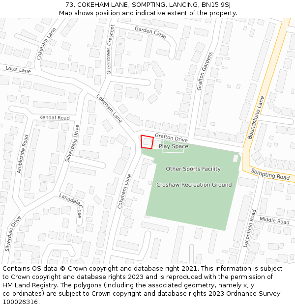 73, COKEHAM LANE, SOMPTING, LANCING, BN15 9SJ: Location map and indicative extent of plot