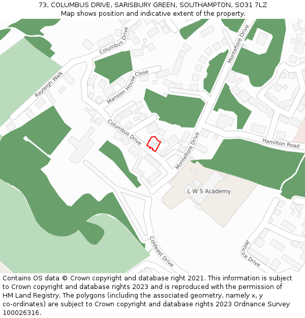 73, COLUMBUS DRIVE, SARISBURY GREEN, SOUTHAMPTON, SO31 7LZ: Location map and indicative extent of plot