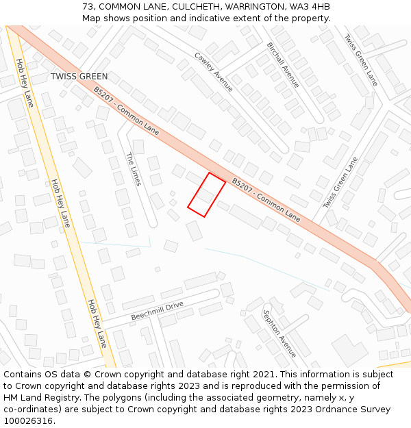 73, COMMON LANE, CULCHETH, WARRINGTON, WA3 4HB: Location map and indicative extent of plot