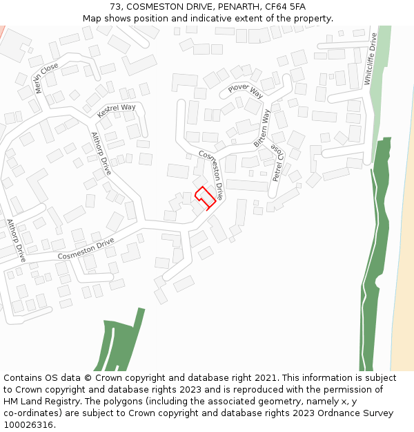 73, COSMESTON DRIVE, PENARTH, CF64 5FA: Location map and indicative extent of plot