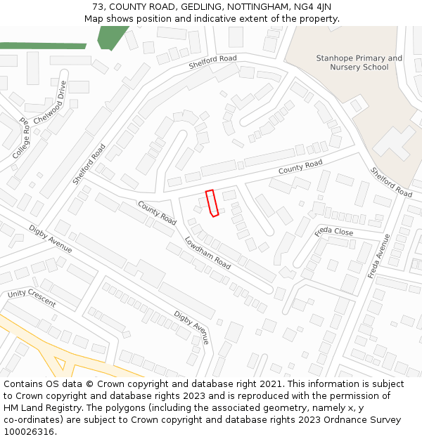 73, COUNTY ROAD, GEDLING, NOTTINGHAM, NG4 4JN: Location map and indicative extent of plot