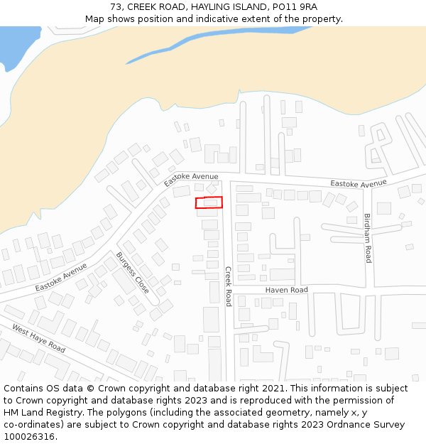 73, CREEK ROAD, HAYLING ISLAND, PO11 9RA: Location map and indicative extent of plot