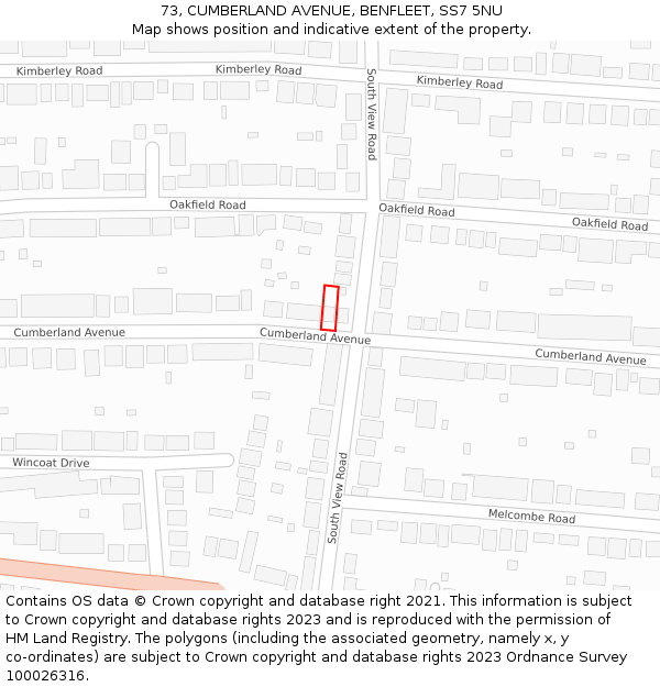 73, CUMBERLAND AVENUE, BENFLEET, SS7 5NU: Location map and indicative extent of plot