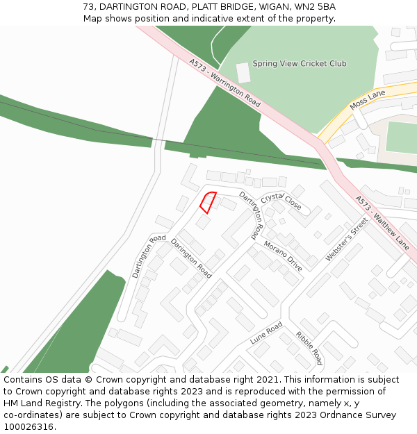 73, DARTINGTON ROAD, PLATT BRIDGE, WIGAN, WN2 5BA: Location map and indicative extent of plot