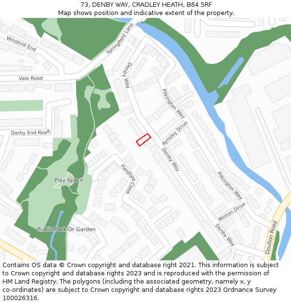73, DENBY WAY, CRADLEY HEATH, B64 5RF: Location map and indicative extent of plot