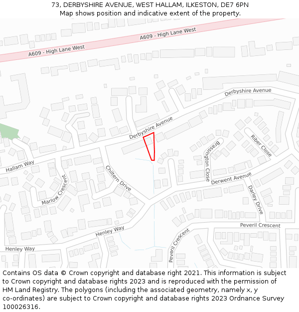 73, DERBYSHIRE AVENUE, WEST HALLAM, ILKESTON, DE7 6PN: Location map and indicative extent of plot