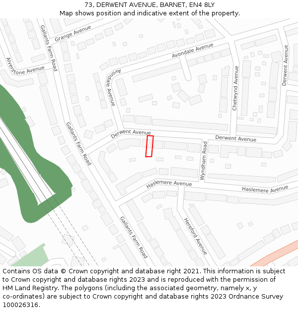 73, DERWENT AVENUE, BARNET, EN4 8LY: Location map and indicative extent of plot