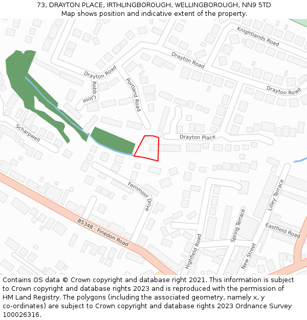 73, DRAYTON PLACE, IRTHLINGBOROUGH, WELLINGBOROUGH, NN9 5TD: Location map and indicative extent of plot