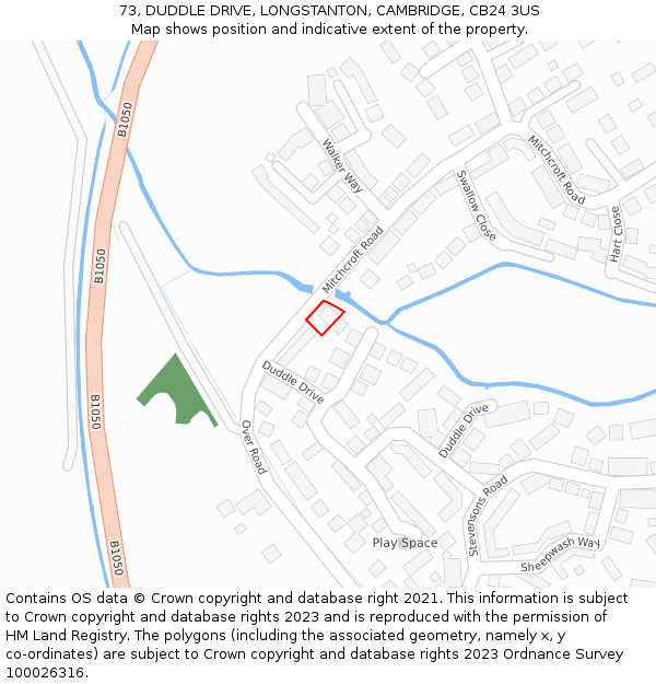 73, DUDDLE DRIVE, LONGSTANTON, CAMBRIDGE, CB24 3US: Location map and indicative extent of plot