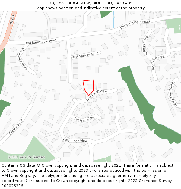 73, EAST RIDGE VIEW, BIDEFORD, EX39 4RS: Location map and indicative extent of plot