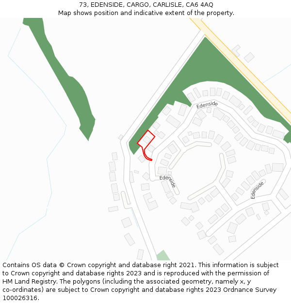 73, EDENSIDE, CARGO, CARLISLE, CA6 4AQ: Location map and indicative extent of plot
