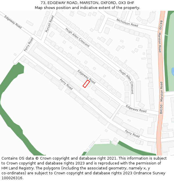 73, EDGEWAY ROAD, MARSTON, OXFORD, OX3 0HF: Location map and indicative extent of plot