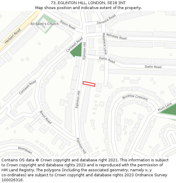 73, EGLINTON HILL, LONDON, SE18 3NT: Location map and indicative extent of plot