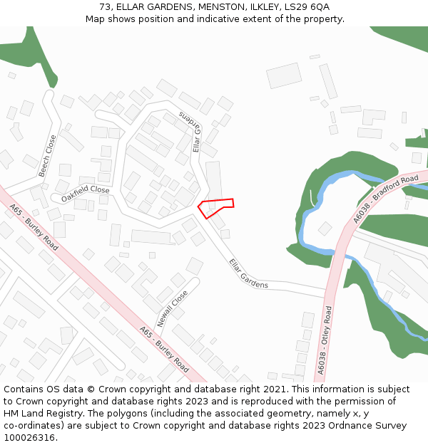 73, ELLAR GARDENS, MENSTON, ILKLEY, LS29 6QA: Location map and indicative extent of plot