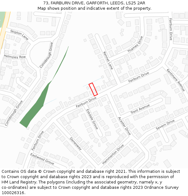 73, FAIRBURN DRIVE, GARFORTH, LEEDS, LS25 2AR: Location map and indicative extent of plot